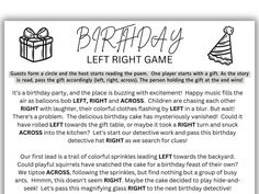 birthday left right game for kids