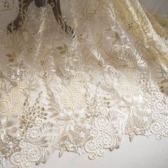 1 yard Lace Fabric Champagne Tulle Vince Luxury Floral | Etsy Gold Lace Fabric, Golden Lace, Bridal Lace Fabric, Embroidered Lace Fabric, Party Kleidung, Lace Material, Wedding Fabric, Wedding Headband, Gold Lace