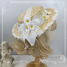 Attention: This price is for a hat only, others are not included. Lolita Accessories:Floral Design / Lace Headpiece Accessories, Elegant Flats, Flat Hats, Kawaii Fashion Outfits, Floral Accessories, Lace Ribbon, Pink Beige, Kawaii Fashion, Straw Hat