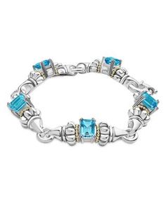 Lagos 18K Yellow Gold & Sterling Silver Glacier Blue Topaz Link Bracelet Mens Designer Jewelry, Lagos Jewelry, Topaz Bracelet, Blue Topaz Bracelet, Fine Jewelry Bracelets, Amethyst Bracelet, Swiss Blue Topaz, Topaz Gemstone, Blue Bracelet