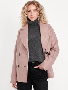 Saw this on Old Navy: Light Coats For Women, Petite Jackets For Women, Petite Wool Coat, Short Wool Coat Women, Peacoats For Women, Chic Peas, Pink Peacoat, Perfect Coat, Light Coat