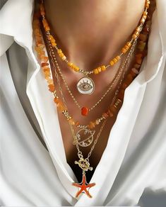 Handmade Bohemian Layered Gold Plated Chain Necklace Set, Orange Layer Necklace Jewelry Set, Layered Pendant Set, Evil Eye Bohemian Necklace Orange Necklace Jewelry, Bohemian Long Layered Necklace With Clavicle Chain, Bohemian Layered Long Necklace With Clavicle Chain, Bohemian Layered Clavicle Chain Necklace, Bohemian Multi-strand Clavicle Chain Necklace, Bohemian Pendant Clavicle Chain Layered Necklace, Bohemian Multi-strand Clavicle Necklace, Bohemian Long Chain Layered Necklace, Bohemian Layered Chain Necklace