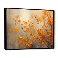 an abstract painting with yellow leaves on it