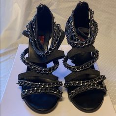 Ped Der Red Brand Nwt Size 36 Black Denim Fabric With Chain Accent Original Box Approx 3 1/2” Heel Black Denim Fabric, Red Shoes, Denim Fabric, Shoes Black, Black Denim, Shoes Women Heels, Black Shoes, Original Box, Shoes Heels