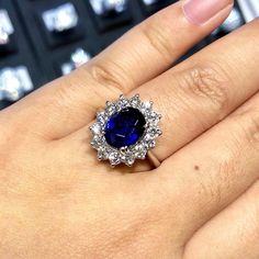 -IN STOCK, ready for shipping via UPS EXPRESS (free shipping). ENJOY OUR WORRY-FREE SERVICE AND THE DAZZLING, GENUINE JEWELRY WE DESIGN AND HANDCRAFT WITH LOVE❤️ ABOUT THE ITEM: OMG, when our goldsmith showed me this ring right after completion, I literally screamed! This GORGEOUS, natural 4.60 TCW BLUE SAPPHIRE, PRINCESS DIANA's Style ring is just so beautiful! EXTREMELY STUNNING! With a 3.36 carats Certified HEATED, CEYLON, BLUE SAPPHIRE. This ring offers an important statement of who you are Elegant Lab-created Sapphire Ring For Wedding, Elegant Wedding Rings With Lab-created Sapphire, Exquisite Sapphire Ring With Vvs Clarity For Wedding, Elegant Sapphire Wedding Rings With Vvs Clarity, Luxury Lab-created Sapphire Ring For Weddings, Dazzling Gia Certified Sapphire Wedding Ring, Elegant White Gold Halo Ring With Lab-created Sapphire, Wedding Rings With Sapphire And Vvs Clarity, White Gold Lab-created Sapphire Wedding Ring