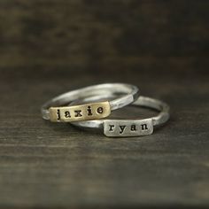 One Word Custom Name Ring Personalized Handstamped Ring Stackable Name Rings, Unique Engagement Rings Halo, Anniversary Gift For Girlfriend, Word Ring, Name Ring, Engagement Ring Shapes, Name Rings, Wife Birthday, Ruby Engagement Ring