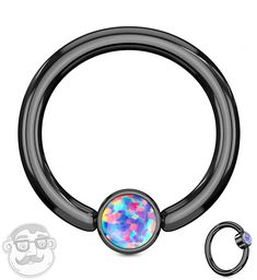 Black PVD Purple Opalite Flat Disk Captive Ring Black Opal Round Jewelry, Black Septum Ring Gift, Septum Nose, Cartilage Piercings, Eyebrow Piercing, Synthetic Opal, Lip Ring, Cartilage Piercing, Stylish Jewelry