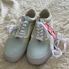 Vans Vintage Pastel Shoes. New With Out Box Originals Spring Light Blue Vans Sneakers, Light Blue Low-top Vans Sneakers, Light Blue Lace-up Vans Sneakers, Pastel Vans, Shoes Pastel, Pastel Shoes, Vans Vintage, Vans Slip On Shoes, Yellow Vans