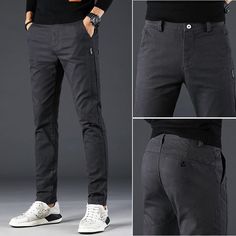 Fitted Slim Cotton Pants, Slim Stretch Cotton Bottoms, Fitted Slim Cotton Bottoms, Slim Fit Cotton Bottoms For Business Casual, Fitted Cotton Ankle-length Jeans, Fitted Ankle-length Cotton Jeans, Black Slim Fit Cotton Chinos, Slim Fit Straight Cotton Dress Pants, Business Casual Solid Cotton Cargo Pants