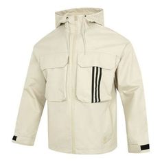 Men's adidas U Util Wb3 Stripe Athleisure Casual Sports Hooded Jacket Khaki HM3820 Winter Outdoor Activewear With Pockets, Casual Winter Activewear With Pockets, Adidas Functional Nylon Track Jacket, Urban Activewear For Sports With Pockets, Casual Nylon Track Jacket With Three Stripes Branding, Urban Activewear With Pockets For Sports, Casual Nylon Track Jacket With Three Stripes, Techwear Cotton Hooded Jacket For Sports, Cotton Techwear Hooded Jacket For Sports