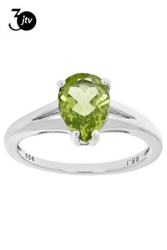 1.75ct Pear Shape Manchurian Peridot��� Rhodium Over Sterling Silver Solitaire Ring. Measures Approximately 0.28"L x 0.39"W. Not sizeable. Green Peridot, Pear Shape, Solitaire Ring, Pear Shaped, Pear, Sterling Silver, Ring, Silver, Green