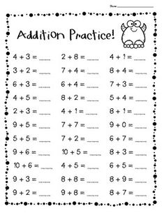 an addition practice sheet with numbers to 10