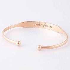 "► HANDWRITING CUFF BANGLE * Wear your memory. This stunning personalized handwriting bracelet can be personalized with handwriting from any old handwritten note on both the outside and inside. * Word limits: 3-4 words per side. * BRACELET SIZE : There is no standard size for cuffs/ bangles across different brands so don't just assume that you are certain size. Please check our size guide below carefully before ordering: XS: bracelet's diameter is 2\", bracelet's circumference (includes opening) Personalized Bangle Name Bracelet For Best Friend, Personalized Bangle Bracelet For Best Friend, Personalized Gold Cuff Bracelet For Best Friend, Hand Stamped Name Bracelet Bangle For Personalized Gift, Hand Stamped Name Bracelet Bangle, Personalized Hand Stamped Name Bangle Bracelet, Customized Inspirational Bracelets As Personalized Gifts, Inspirational Customized Bracelets For Personalized Gift, Customizable Inspirational Bracelets For Personalized Gift