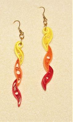 Handmade quilled paper earrings, quilling, quilled jewelry, paper earrings, quilled earrings, paper jewelry, fall earrings, autumn earrings Quilled paper earrings (090123) I love making quilled jewelry.; the possibilities are endless. The uniqueness of it appeals to the artistic side of our being. Many people are surprised when you tell them it is made from paper. I use a paper sealant on all my earrings.on all my earrings.  It not only makes them firm but also protects them from moisture. (They are not waterproof, however.) The paper part of these earrings measure approx. 2 3/4" in length.  The ear wires are gold plated. Wear these brightly colored earrings to your next party or gathering and you will be surprised at the reactions you receive when you tell people they are made from paper! Paper Quilling Earrings Unique, Paper Quilled Earrings, Quilling Jewelry Ideas, Diy Quilling Earrings, Earrings Quilling, Paper Quilling Earrings, Earrings Paper, Quilled Earrings, Paper Quilling For Beginners