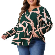 This plus-size Hawaiian print shirt is perfect for daily, home, work, streetwear, vacation, office, travel, Christmas, indoor, outdoor, party, date, beach, etc. You can wear this silk-like shirt in all seasons. There are many ways to wear this long-sleeved shirt. It can be paired with a vest, tights, jeans, shorts, skirt, sneakers or high heels; various combinations will make you look fashionable. Button-down shirts are a must-have for women's fashion. The stylish and festive women's plus size o Business Casual Blouse, Hawaiian Print Shirts, Batwing Sleeve Top, Oversize Pullover, Chic Blouses, Modieuze Outfits, Summer Blouses, Plus Size Kleidung, Floral Print Blouses