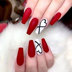 Red And White Nails, February Nails, Red Acrylic Nails, Valentine Nails, White Nail Art, Ballerina Nails, Orange Nails