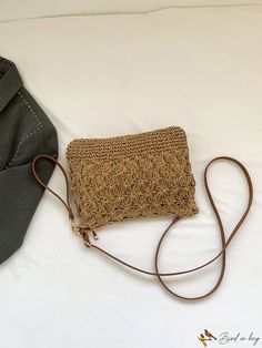 BirdinBag - Vacation-Ready Straw Crossbody Bag with Chic Hollow Out Design Brown Portable Straw Bag For Everyday Use, Beige Portable Pouch Shoulder Bag, Portable Brown Straw Bag For Everyday Use, Portable Beige Pouch Shoulder Bag, Everyday Straw Bag Pouch With Detachable Strap, Everyday Straw Pouch Bag With Detachable Strap, Trendy Crochet Crossbody Bag With Removable Pouch, Beach Crossbody Box Bag With Adjustable Strap, Beige Rectangular Bag With Single Shoulder Strap