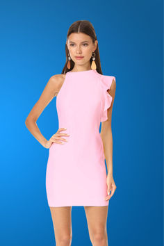 Enhance your fashion style with our ruffled cocktail mini dress in pink by Felipe Albernaz. Crafted in Spain with meticulous attention to detail, this elegant piece features a unique ruffle shoulder detail and stretchy fabric for a flattering silhouette. Elegant Ruffle Dress With Ruffled Straps For Date Night, Formal Sleeveless Ruffle Dress, Summer Formal Ruffle Dress With Ruffled Straps, Formal Summer Ruffle Dress With Ruffled Straps, Formal Ruffle Dress With Ruffled Straps For Summer, Chic Evening Ruffle Dress With Ruffled Straps, Elegant Dresses With Ruffled Straps For Parties, Elegant Fitted Ruffle Dress For Summer, Chic Midi Dress With Ruffled Straps