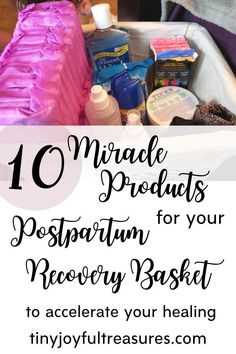 the top ten products for your recovery basket with text overlay that reads 10 muscle products postpartum recovery basket to accelerate your health