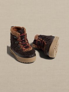 Sherpa Boot for Baby + Toddler | Banana Republic Brown Winter Adventure Boots, Winter Outdoor Booties With Round Toe, Brown Winter Hiking Boots For Outdoor Adventure, Casual Brown Booties For Outdoor, Casual Brown Insulated Lace-up Boots, Rugged Winter Hiking Boots With Laces, Brown Round Toe Booties For Outdoor, Winter Lace-up Boots With Rubber Sole, Brown Round Toe Outdoor Booties