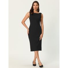 This dress can be a perfect addition to almost any outfit from formal to daily wear, great for work, meeting, office, businesses, work, party, cocktail, wedding, casual, daily dressing, etc. Pair with delicate necklace and heels for a chic office look. Comfortable and classic, this sheath dress is perfect on its own or as a layer under a blazer or jacket. Classic Sleeveless Midi Dress For Evening, Elegant Sleeveless Solid Midi Dress, Classic Formal Sleeveless Summer Dress, Classic Sleeveless Midi Dress For Party, Sleeveless Bodycon Dress For Formal Summer Events, Formal Sleeveless Bodycon Dress For Summer, Elegant Sleeveless Midi Dress, Elegant Sleeveless Silk Dress, Elegant Sleeveless Pageant Dress