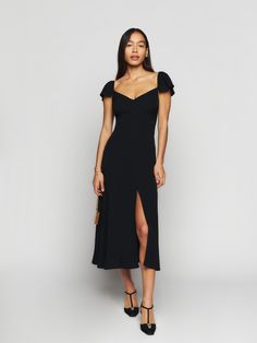 Baxley Dress - Short Sleeve Midi | Reformation Movie Core, Rehearsal Dinner Outfits, Lacey Dress, Beautiful Maxi Dresses, Reformation Dress, Long Sleeve Knit Dress, Reformation Dresses, Gala Dresses, Midi Length Dress