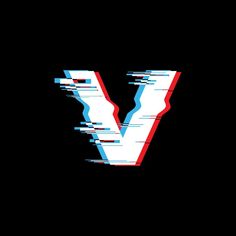 the letter v is made up of white and red lines with blue streaks on it