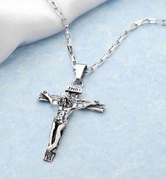 Catholic Jesus Cross Pendant Titanium Crucifix Necklace for Men Stainless Steel Crucifix Cross Necklace As Gift, White Gold Stainless Steel Crucifix Necklaces, White Gold Stainless Steel Crucifix Necklace, Silver Crucifix Stainless Steel Jewelry, Silver Stainless Steel Crucifix Jewelry, Men Ties, Mens Cross Necklace, Solitaire Diamond Pendant, Crucifix Necklace