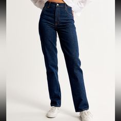 A&F The 90’s Straight Leg Ultra High Rise Dark Wash Jeans. Brand New With Tags Still Attached. Size 00s/24 90s Straight Jeans, Frankie B Jeans, Everyday Jeans, Abercrombie (women), High Rise Black Jeans, High Rise Denim Jeans, Love Jeans, Abercrombie And Fitch Jeans, Dark Denim Jeans