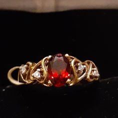 10k Garnet & Diamond Accent Stone Ring Yellow Gold Oval Center Garnet Both Sides Of Shank Have Two Heart Shapes With Center Diamond Accent Stones Setted In A Heart Setting. Size 6 New With Tags Smoke And Pet Free Home Fashion Ring Set, Multi Band Ring, Royal Diamond, Blue Diamond Ring, Handmade Engagement Rings, Gold Rings Fashion, Engagement Ring Sizes, Blue Sapphire Rings, Dainty Ring