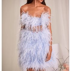 Alamour The Label Paige Blue Dress Sz. S Elegant Blue Dress With Feather Trim, Blue Feather Long Dress, Blue Prom Dress With Feathers, Elegant Blue Feathered Dress, Blue Feathered Evening Dress, Alamour The Label, Blue Dress, The Label, Blue Dresses