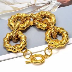 MIANIK Gold chunky t-closure bracelet Chunky Twists, Jewelry Chunky, Twisted Bracelet, Twisted Metal, Circle Bracelet, Chunky Bracelets, Band Bracelet, Gold Bracelet Chain, Bracelets Jewelry