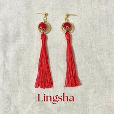 Lingsha-inspired earrings. Red tassel earrings that resemble her lantern.  - Length: 3.5in/9cm - Different attachment types are available for your needs (plastic backing included):     - Stainless steel hook/stud     - Hypoallergenic plastic hook/stud     - Adjustable brass clip on ATTENTION CANADIAN BUYERS As per tax regulations, some/all sales taxes are included in the prices. Residents of BC, Saskatchewan, Manitoba and Quebec are still charged provincial sales tax (QST/RST/PST) by Etsy, but n Red Tassel Earrings For Gift, Red Tassel Drop Earrings Gift, Red Tassel Earrings With Latkans As Gift, Red Tassel Earrings With Latkans For Gifts, Red Latkans Tassel Earrings For Gifts, Elegant Red Tassel Earrings As Gift, Elegant Red Tassel Earrings For Gift, Accessories Elegant, Cosplay Jewelry