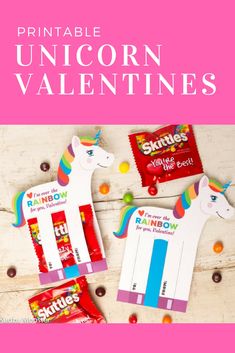 printable unicorn valentine's candy bags with the text, printable unicorn valentines