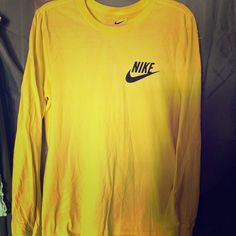 Nwt Mens Long Sleeve Shirt, New Condition Yellow Long Sleeve Tops For Streetwear, Nike Long Sleeve Cotton Shirt, Nike Cotton Long Sleeve Shirt, Yellow Long Sleeve T-shirt For Streetwear, Mustard Long Sleeve Casual Shirt, Yellow Sporty Top With Logo Print, Yellow Long Sleeve Shirt For Streetwear, Long Sleeve Yellow Shirt For Streetwear, Yellow Long Sleeve Streetwear Shirt