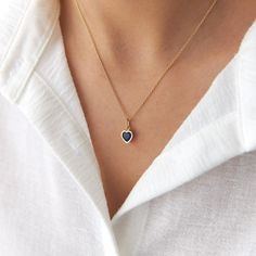 This elegant blue heart necklace is crafted with 14k solid gold, embodying timeless beauty and sophistication. Its minimalist design, combined with the finest craftsmanship, makes it a perfect piece for everyday wear or a meaningful gift for a loved one. This necklace is crafted with real 14k solid gold(not plated, not vermeil, not gold filled) You don't need to worry about water, perfume or conditioner contact since real gold doesn't tarnish. The center is a heart cut blue cubic zirconia bezel Blue 14k Gold Heart Pendant Jewelry, Sapphire Heart Pendant Necklace With Heart Charm, Blue Heart Pendant Necklace As Gift For Her, Elegant Sapphire Heart Pendant Necklace, Elegant Sapphire Necklaces For Valentine's Day, Blue Open Heart Necklace For Anniversary, Elegant Blue Heart Necklace With Birthstone, Minimalist Blue Necklace For Anniversary, Dainty Blue Heart-shaped Necklace