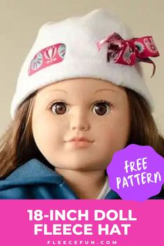 the doll is wearing a white hat with red bows on it's head, and has