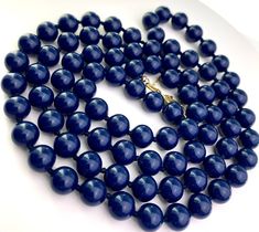 "Beautiful deep blue glass beaded necklace by Monet. This timeless retro 15.5\" long necklace has a luxurious feel. The beads are spaced by hand knots and approximately 0.25\" diameter. The clasp works well with a rectangular tag marked \"Monet \". In beautiful condition. Ask any questions or additional photos of this estate treasure." Long Necklace Outfit, Glass Beads Necklace, Necklace Outfit, Hinged Bangle, Glass Bead Necklace, Beads Necklace, Heart Earrings, Chain Styles, Blue Glass