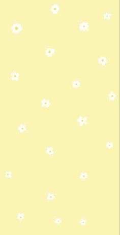 a yellow background with small white flowers on the bottom right corner, and one smaller flower in the middle left corner