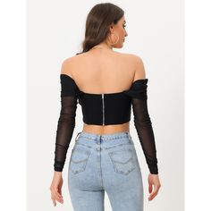 This attractive crop top features a mesh sheer long sleeve, the design of off-shoulder style, and a boned bustier. It is a must-have for any fashion-forward wardrobe. Styled with earrings, a necklace, a mini skirt, and high heels as your fashion look! Suitable for clubwear, daily, loungewear, party, school, work, office, winter, fall, summer, holiday, vocation, pub, bar, cocktail, night out, nightwear, dating. Trendy Fitted Off-shoulder Top For Party, Trendy Fitted Off-shoulder Crop Top, Fitted Off-shoulder Mesh Top For Night Out, Trendy Fitted Off-shoulder Mesh Top, Fitted Crop Top With Mesh Sleeves For Night Out, Trendy Off-shoulder Mesh Top, Fitted Off-shoulder Mesh Top For Party, Fall Party Mesh Crop Top, Sheer Off-shoulder Mesh Top For Party