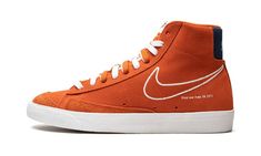 The Nike Blazer Mid ‘77 “First Use - Orange” is a colorway of the classic basketball and lifestyle shoe that looks to the brand’s iconic Swoosh logo for design inspiration.  One of multiple makeups of the Blazer from the “First Use” collection, the orange colorway is designed in a retro look with an orange suede upper and old school white outline Swoosh on the sides.  The phrase “First Use - June 18, 1971” is printed on the lateral side and an old school, light blue “Nike” logo is embroidered on Nike Blazer 77 Vintage, Nike Blazer 77, Nike Sb Zoom Blazer Mid, Nike Sb Zoom Blazer, Blazer 77, Nike Sb Zoom, Nike Blazer Mid 77, Nike Blazers Mid, Nike Blazer Mid