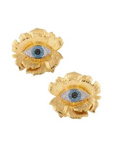 evil-eye-flower-earrings-on-model-2 Eye Flower, The Evil Eye, Types Of Gold, Flower Motif, Vermeil Jewelry, Eye Earrings, Rose Earrings, Single Earring, Delicate Flower