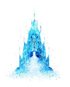 the castle is made up of blue watercolors