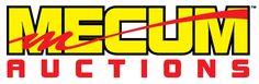 the mecum auction logo with red and yellow letters on it's left side