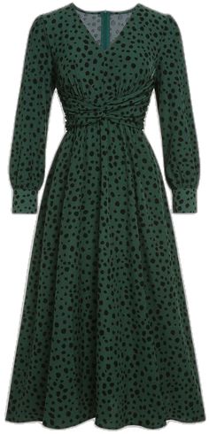 Vintage Fall Dresses, Green Polka Dot Dress, Dress Leopard Print, Stylish Maxi Dress, Brooch Dress, Patchwork Coat, Dress Leopard, Casual Day Dresses, Evening Gowns Elegant