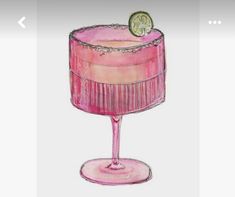 a drawing of a pink drink with a lime on top