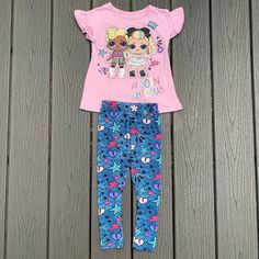 Short Sleeve Shirt With Ruffle Detail On Sleeve And Matching Leggings. Never Worn! Nwot. Bundle 2 Or More Listings To Save 15%! Matching Leggings, Matching Sets, Short Sleeve Shirt, Pink Blue, Sleeve Shirt, Kids Shop, Leggings, Pink, Blue