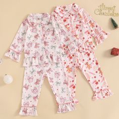 Children Kids Baby Girls Christmas Pajamas Set Gingerbread Man/Bow Print Long Sleeve Lapel Button Pink Long Sleeve Christmas Sets, Pink Cotton Christmas Sleepwear, Cute Christmas Long Sleeve Sleepwear, Cute Christmas Sleepwear With Long Sleeves, Cute Long Sleeve Christmas Sleepwear, Cute Christmas Bedtime Sets, Cute Bedtime Christmas Sets, Cute Bedtime Sets For Christmas, Cute Christmas Sleepwear For Pajama Party