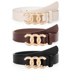 PRICES MAY VARY. Fashion Women Leather Belt - These fashion women belts are made of high quality faux leather, soft, durable and comfortable to wear. With the special design, these belts for women will make you more charming. Shiny Gold Buckle - The overlapping circle gold buckle of this women belt is so adorable, it is easy to cinch closed and get just the right tightness. These fashion ladies belts add a touch of something special to any outfit. Ladies Belts Size - The width of this women belt Women's Luxury Belts With Gold-tone Hardware, Ladies Belts, Womens Leather Belt, Waist Belts, Women Belt, Women's Belts, Jean Belts, Women Leather, Adjustable Belt