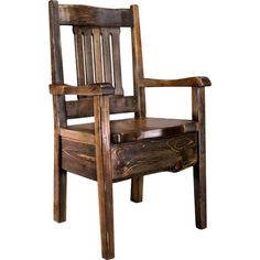 a wooden chair sitting on top of a white background